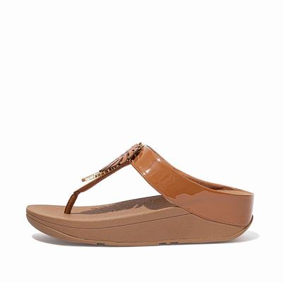 Fitflop Fino Jungle Leaf Patent Sandalen Dames LichtBruin Nederland-35190